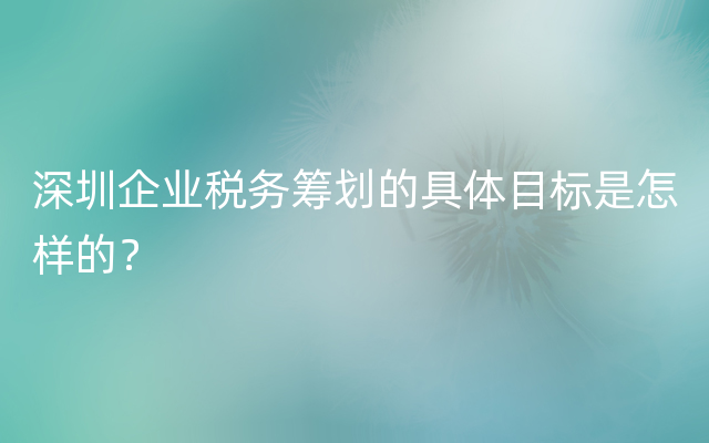 深圳企业税务筹划的具体目标是怎样的？