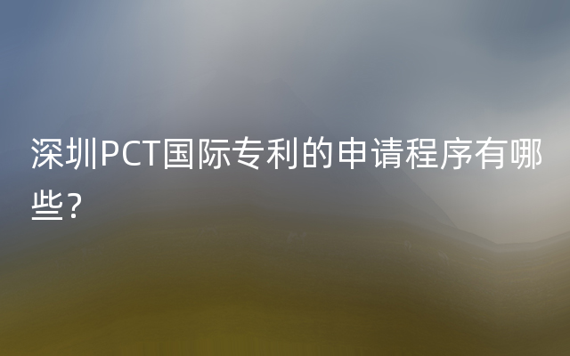 深圳PCT国际专利的申请程序有哪些？