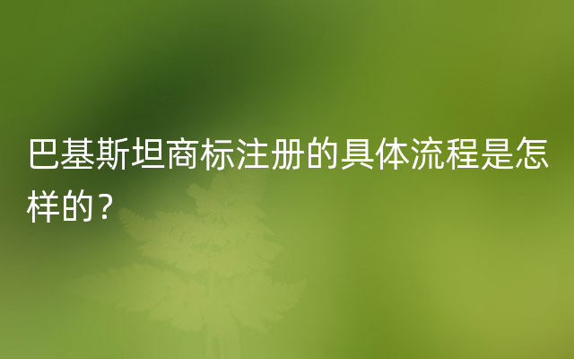 巴基斯坦商标注册的具体流程是怎样的？