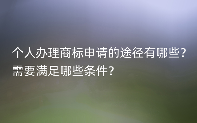 个人办理商标申请的途径有哪些？需要满足哪些条件？