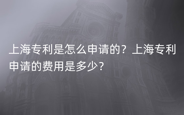 上海专利是怎么申请的？上海专利申请的费用是多少？