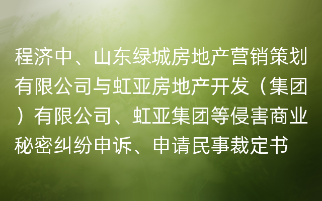 程济中、山东绿城房地产营销策划有限公司与虹亚房地产开发（集团）有限公司、虹亚集团等侵害商业秘密纠纷申诉、申请民事裁定书