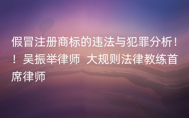 假冒注册商标的违法与犯罪分析！！吴振举律师  大规则法律教练首席律师