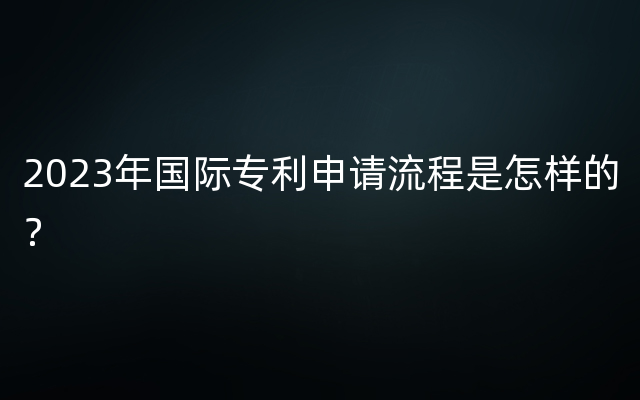 2023年国际专利申请流程是怎样的？