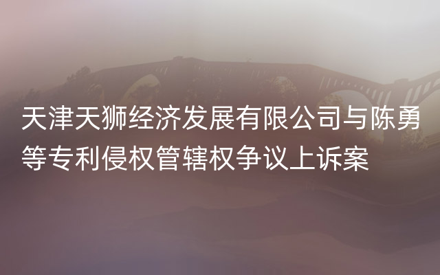天津天狮经济发展有限公司与陈勇等专利侵权管辖权争议上诉案