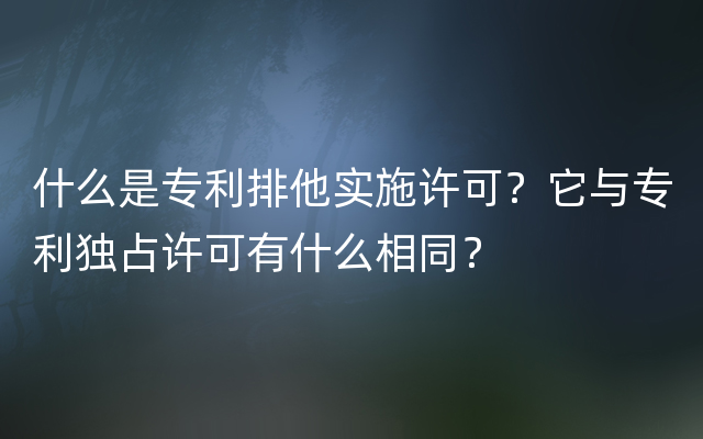 什么是专利排他实施许可？它与专利独占许可有什么相同？