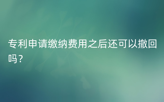 专利申请缴纳费用之后还可以撤回吗？