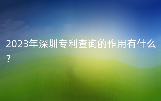 2023年深圳专利查询的作用有什么？