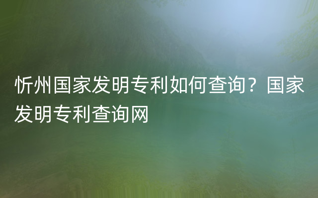 忻州国家发明专利如何查询？国家发明专利查询网