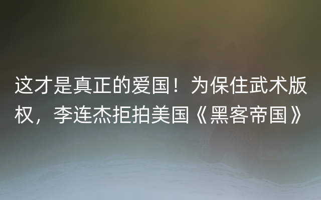 这才是真正的爱国！为保住武术版权，李连杰拒拍美国《黑客帝国》