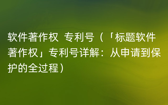 软件著作权  专利号（「标题软件著作权」专利号详解：从申请到保护的全过程）