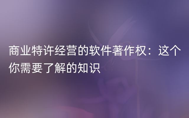 商业特许经营的软件著作权：这个你需要了解的知识