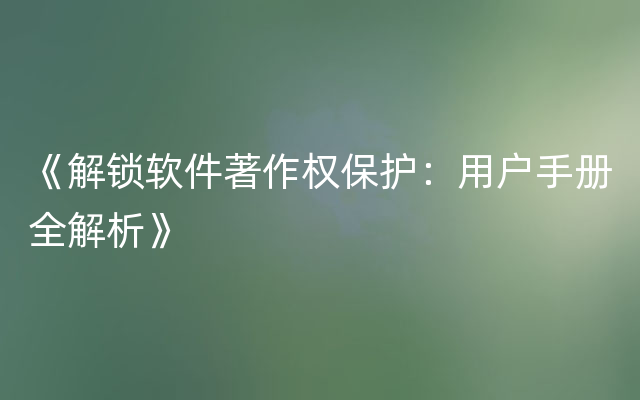 《解锁软件著作权保护：用户手册全解析》