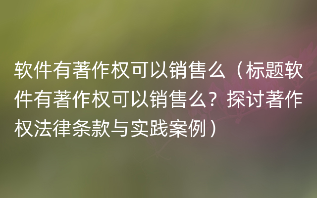 软件有著作权可以销售么（标题软件有著作权可以销售么？探讨著作权法律条款与实践案例）