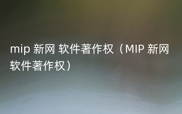 mip 新网 软件著作权（MIP 新网 软件著作权）