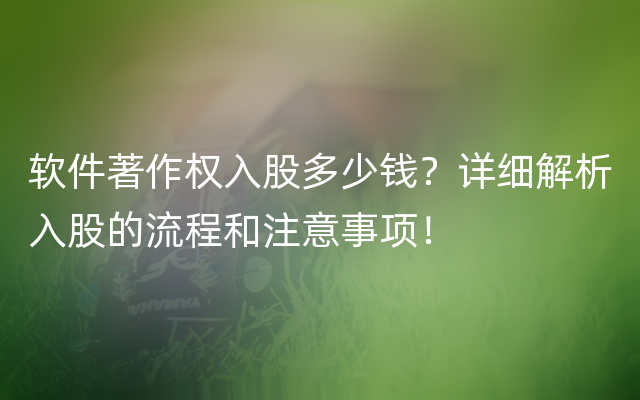 软件著作权入股多少钱？详细解析入股的流程和注意事项！