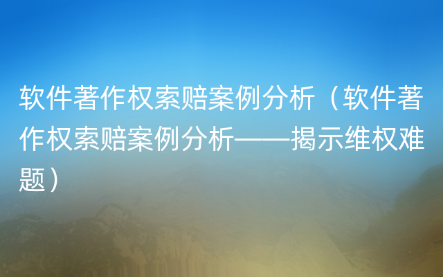 软件著作权索赔案例分析（软件著作权索赔案例分析——揭示维权难题）