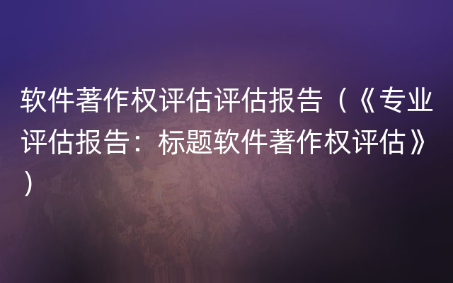 软件著作权评估评估报告（《专业评估报告：标题软件著作权评估》）