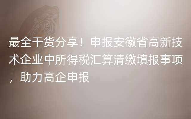 最全干货分享！申报安徽省高新技术企业中所得税汇算清缴填报事项，助力高企申报