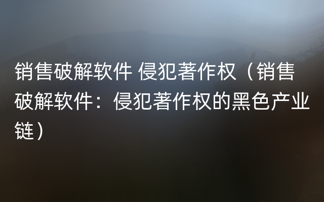 销售破解软件 侵犯著作权（销售破解软件：侵犯著作权的黑色产业链）