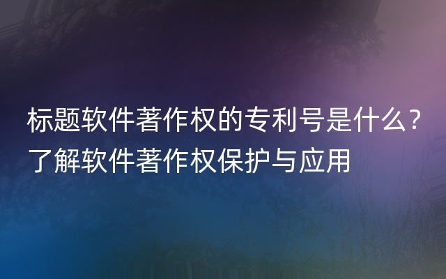 标题软件著作权的专利号是什么？了解软件著作权保护与应用