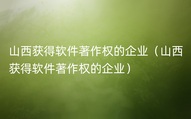 山西获得软件著作权的企业（山西获得软件著作权的企业）