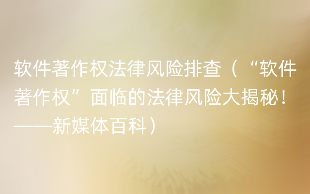 软件著作权法律风险排查（“软件著作权”面临的法律风险大揭秘！——新媒体百科）