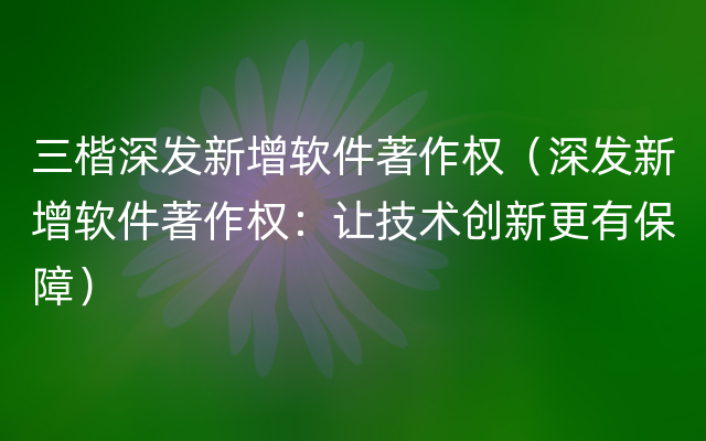 三楷深发新增软件著作权（深发新增软件著作权：让技术创新更有保障）