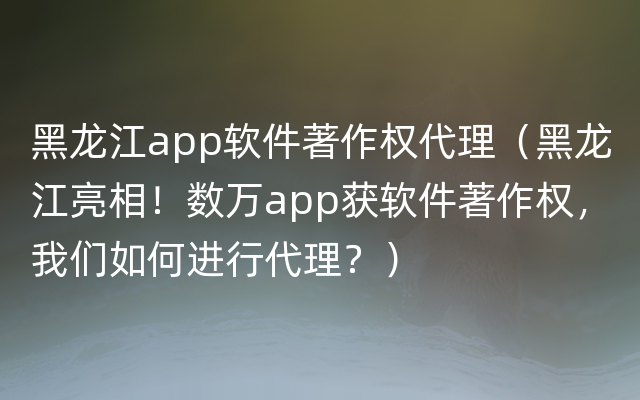 黑龙江app软件著作权代理（黑龙江亮相！数万app获软件著作权，我们如何进行代理？）