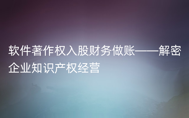 软件著作权入股财务做账——解密企业知识产权经营