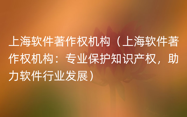 上海软件著作权机构（上海软件著作权机构：专业保护知识产权，助力软件行业发展）