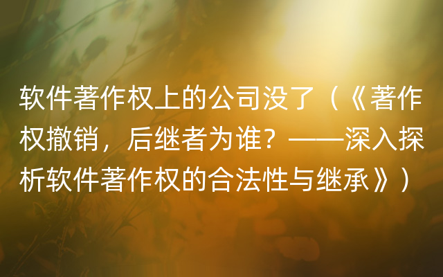 软件著作权上的公司没了（《著作权撤销，后继者为谁？——深入探析软件著作权的合法性与继承》）