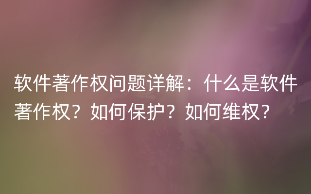 软件著作权问题详解：什么是软件著作权？如何保护？如何维权？