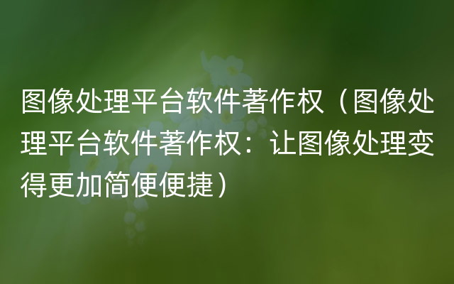 图像处理平台软件著作权（图像处理平台软件著作权：让图像处理变得更加简便便捷）