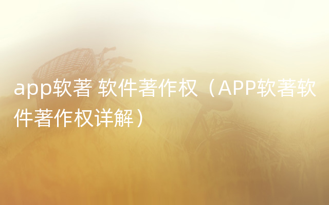 app软著 软件著作权（APP软著软件著作权详解）