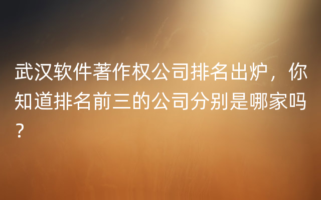 武汉软件著作权公司排名出炉，你知道排名前三的公司分别是哪家吗？