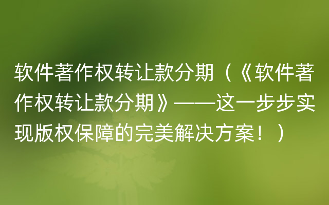 软件著作权转让款分期（《软件著作权转让款分期》——这一步步实现版权保障的完美解决方案！）