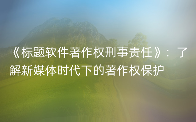 《标题软件著作权刑事责任》：了解新媒体时代下的著作权保护