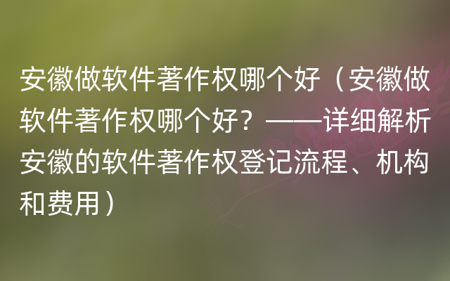 安徽做软件著作权哪个好（安徽做软件著作权哪个好？——详细解析安徽的软件著作权登记流程、机构和费用）