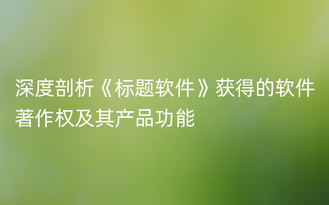 深度剖析《标题软件》获得的软件著作权及其产品功能