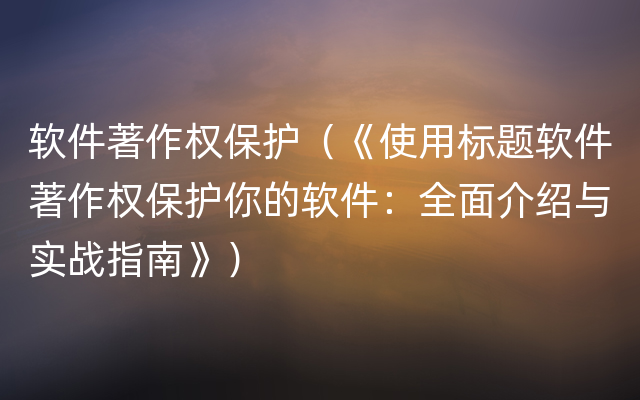 软件著作权保护（《使用标题软件著作权保护你的软件：全面介绍与实战指南》）