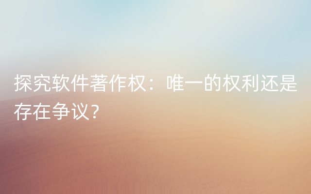 探究软件著作权：唯一的权利还是存在争议？