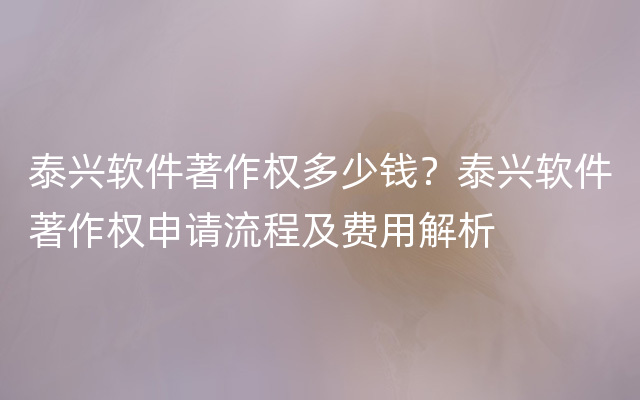 泰兴软件著作权多少钱？泰兴软件著作权申请流程及费用解析