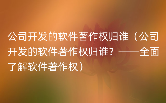 公司开发的软件著作权归谁（公司开发的软件著作权归谁？——全面了解软件著作权）