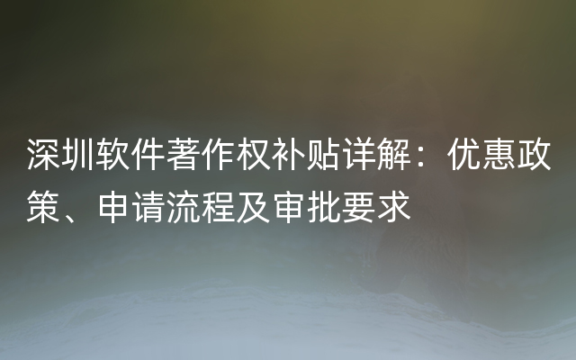 深圳软件著作权补贴详解：优惠政策、申请流程及审批要求