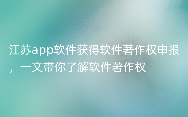 江苏app软件获得软件著作权申报，一文带你了解软件著作权