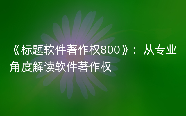 《标题软件著作权800》：从专业角度解读软件著作权