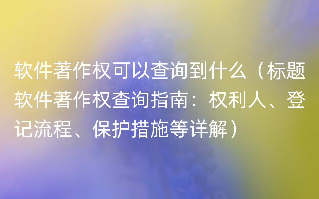 软件著作权可以查询到什么（标题软件著作权查询指南：权利人、登记流程、保护措施等详解）