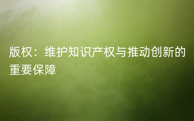 版权：维护知识产权与推动创新的重要保障