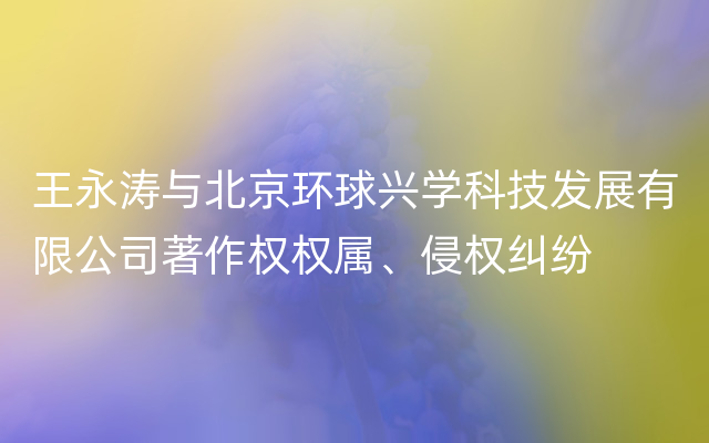 王永涛与北京环球兴学科技发展有限公司著作权权属、侵权纠纷